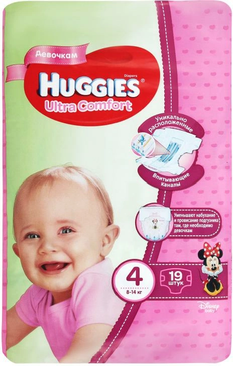 Подгузники Хаггис Huggies Ultra Comfort 4 Girl (8-14кг) Подгузники 19 шт.