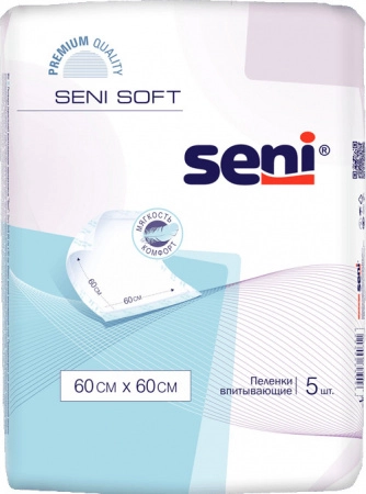 Пеленки гигиенические Seni Soft 60 x 60 cм 5 шт. Пеленки/простыни нестерильные 5 шт.