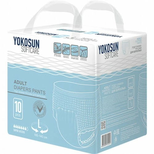 Подгузники YokoSun трусики для взрослых Подгузники для взрослых L размер 100-140 см 10 шт.