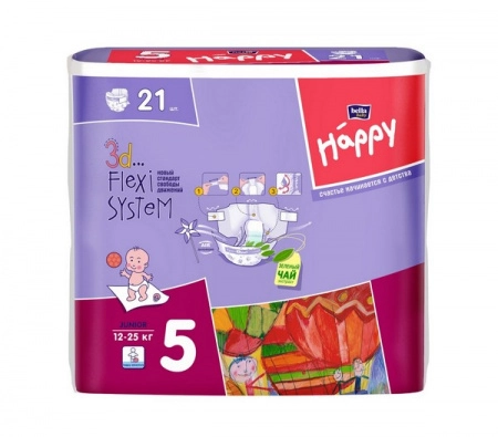 дет. подгузники Baby Happy Junior 21 шт., вес 12-25 кг №5 Подгузники 21 шт.