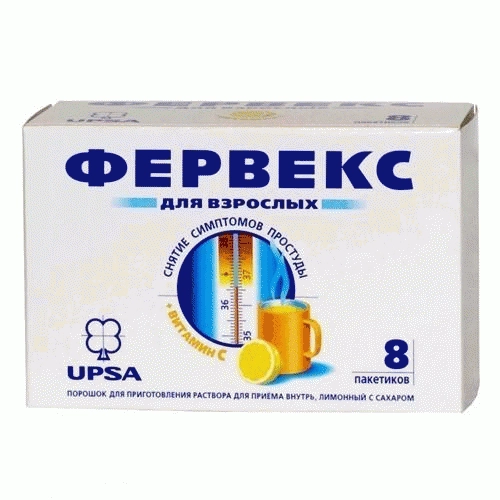 Фервекс для взрослых с лимонным вкусом с сахаром Порошок для приготовления раствора для внутреннего применения 8 шт.
