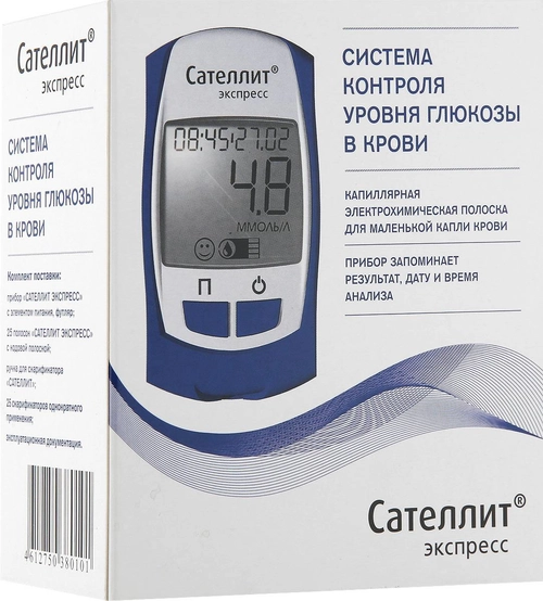 Глюкометр Сателлит Экспресс ПКГ 03 в комплекте с тест полосками + Скарификатор Biolancet модель Twist G28 Приборы для измерения уровня глюкозы в крови 1 шт.